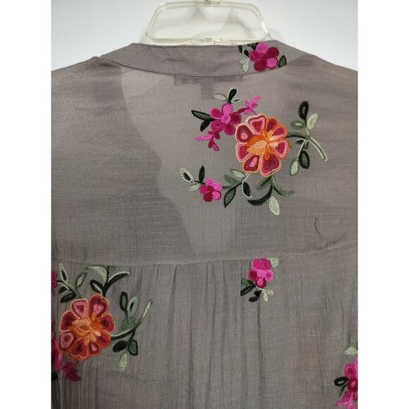 2750)Figueroa & Flower Taupe Embroidery Long Sleeve Button Up Tunic Top XL - Picture 5 of 12
